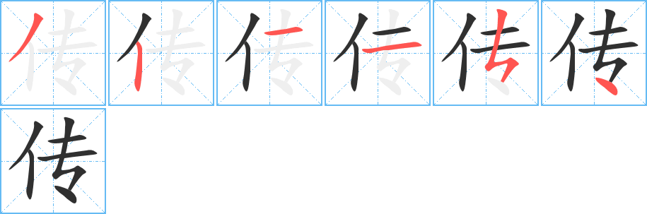 传的笔顺分步演示