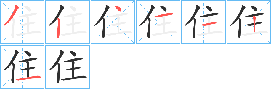 住的笔顺分步演示