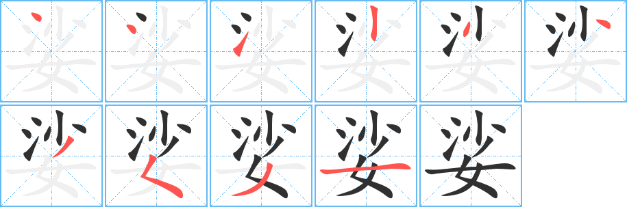 娑的笔顺分步演示