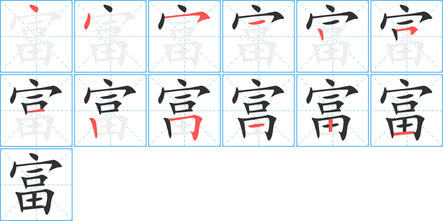 富的笔顺分步演示