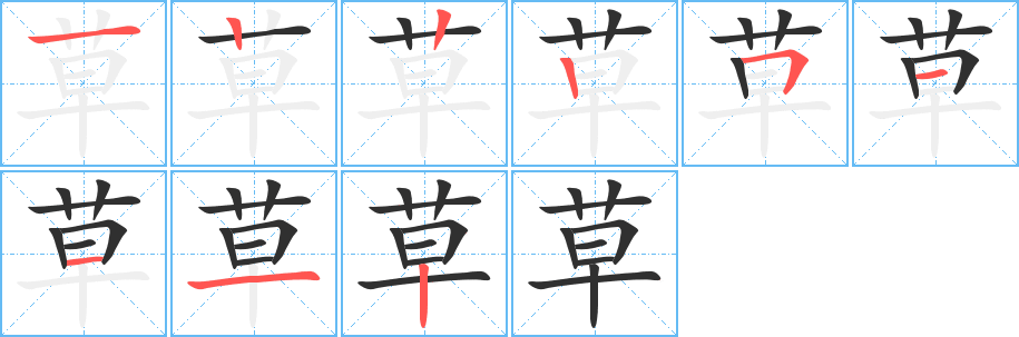 草的笔顺分步演示